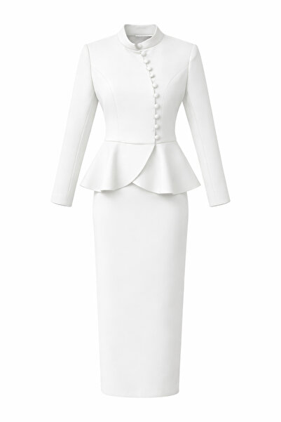 HAZELANNA Set jachetă-fustă albă cu peplum