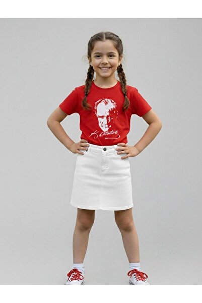 BLACK SWALLOW Set tricou cu imprimeu ATATURK și fustă de in pentru fete 23 AP...