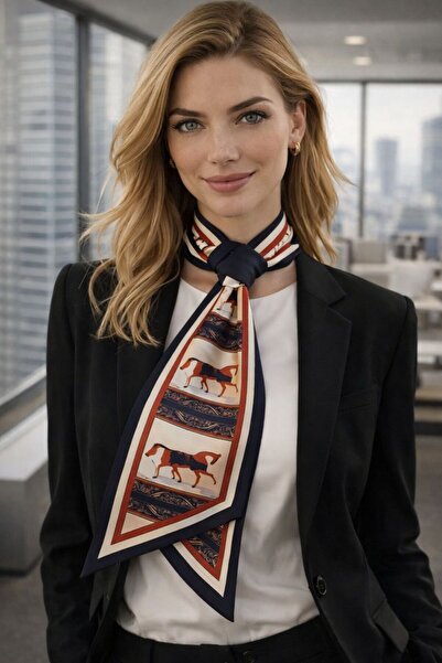 MARBERRY Flr13 Premium Patterned Tie-Back Women's Neck Scarf 60X13 cm