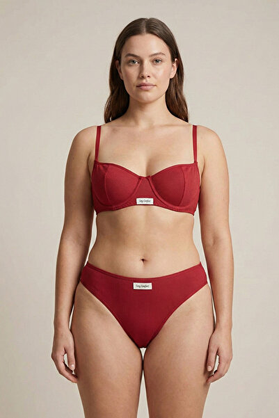Laperissa Burgundy Ribbed Textured Capless Bralet Set