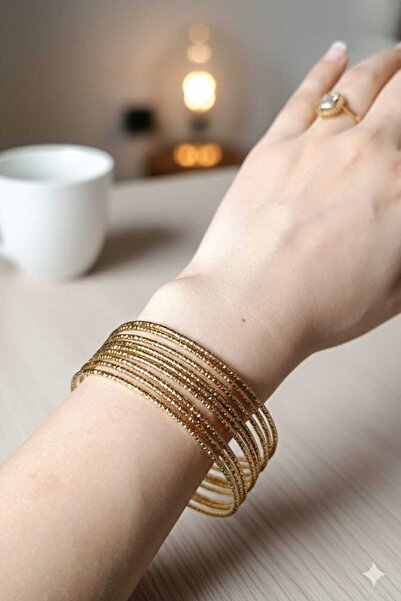 LÜMEN BUJİTERİ Kadın Gold Renk Parlak Şık Tırtıklı İnce Ajda- 3'Lü Olarak sat...