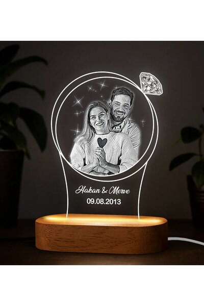 Bk Gift Kişiye Özel Pırlanta Tasarımlı Fotoğraf Baskılı Led Lamba, Gece Lamba...