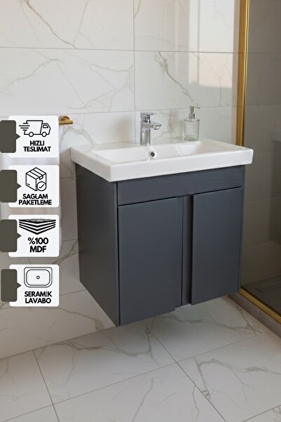 KAREN BANYO Magma 50 Cm, Lavabolu Alt Banyo Dolabı, Kapaklı Banyo Alt Dolabı,...