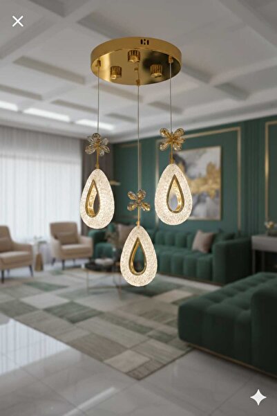 CanAydınlatma 3'Lü Damla Sarkıt 3 Renk LED Modern SALON./ODA/Antre Avizesi (B...