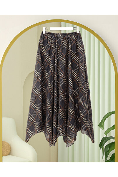 bergibo Asymmetrical Cut, Crinkled Lined Tencel Skirt - Chiffon Bell Skirt