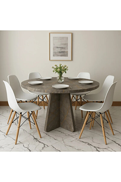 moka park avm Barberon Yuvarlak Yemek Masası 103x103 cm Gri Modern Mutfak Mas...