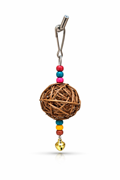 Papağanhane لعبة طائر الحب الطائر مع جرس وخرز وكرة من القش البني وقفص معلق مق...