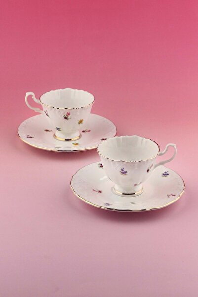 Bursa Porselen Dekor Flora altın yaldızlı 2 kişilik kahve fincan takımı