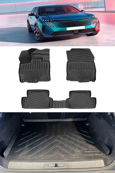 Rizline Peugeot 3008 Hybrid 2024 ve Sonrası 3D Paspas Siyah ve ÜST Bagaj Havu...