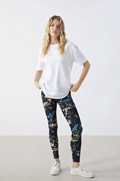 RAMİOR COLLECTION Women's Navy Blue Floral Patterned High Waist Casual Sports...