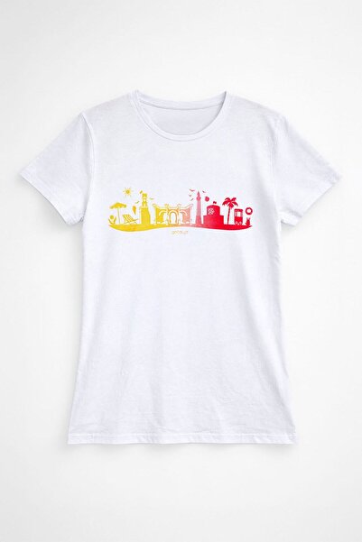 MARKAPIA WOMAN Women's 100% Cotton Colorful Antalya Printed White T-Shirt