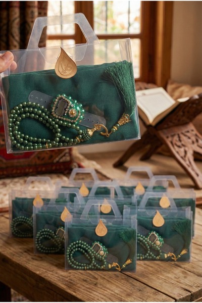 kefilhac Çanta İçinde Flamlı Eşarp İnci Tesbih Taşlı Zikirmatik 10 Adet Mevlü...