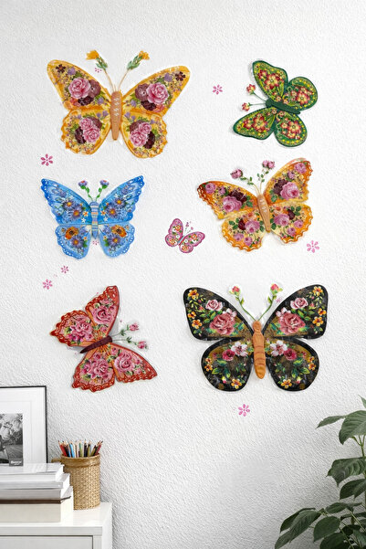 PARTİPORT 3D Butterfly Wall Decoration – 6-Pack Adhesive Wall Decor with Vint...