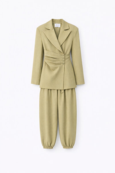 HAZELANNA طقم شالوار كاكي مزين من الأمام