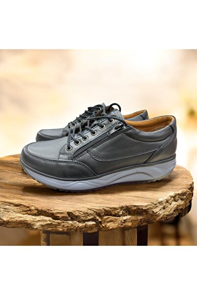Barmea Siyah Ortopedik Deri Erkek Günlük Yürüyüş Ayakkabısı