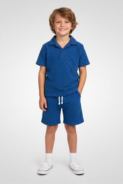 Freestyle Kids Boy 2 Pieces Textured Short Sleeve Polo Shirt And Shorts Set, ...