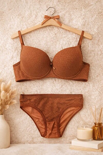 hepimiz alalım Set sutien și chiloți Push Up Cinnamon Color – Basic Toparlayıcı
