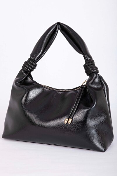 EBRUTESETTÜR Elegant Drawstring Detailed Hand & Shoulder Bag Black