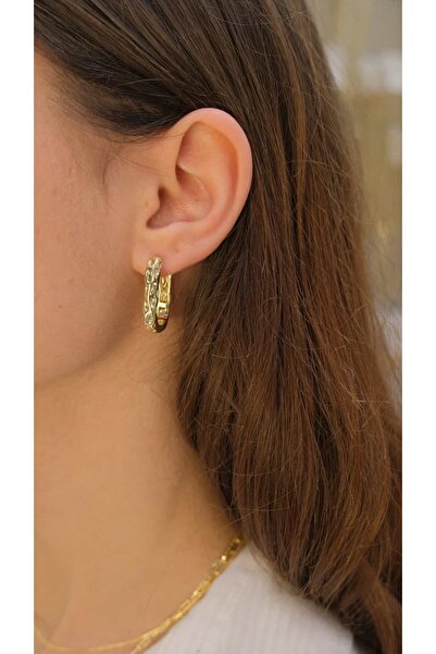 Jerie Rectangular Serrated Plate Basic Hoop Earrings