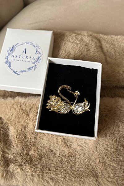 Asteria Jewelry Zarif Taşlı Kuğu Broş