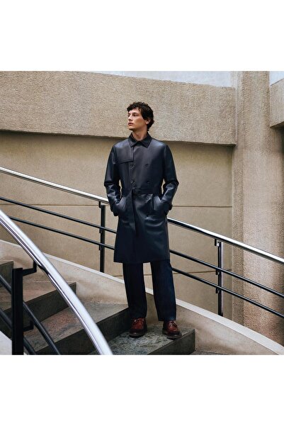 Desa Erkek Lacivert Kruvaze Kapamalı Deri Trençkot