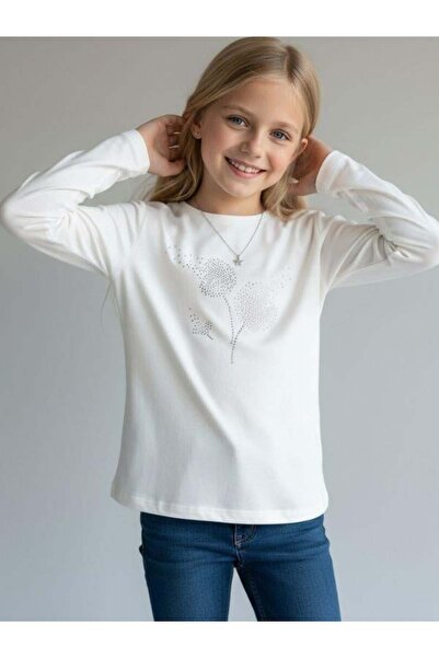 Zekids Tricou cu mânecă lungă brodat cu pietre pentru fete