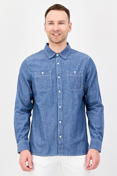 Vans قميص رجالي كلاسيكي بأكمام طويلة، أزرق