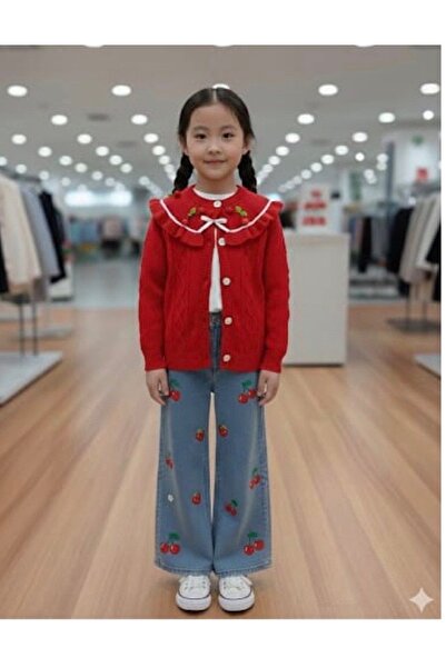 MODA AÇELYA طقم كارديجان مطرز بالكرز للفتيات