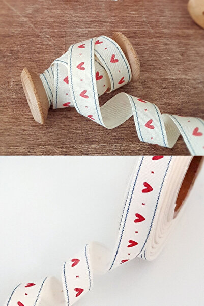 Bimotif 10 Meters of Heart-Patterned Cotton Ribbon, Width 1.5 cm (Gift Wrappi...