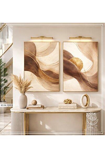 Tablomtr Kum Işığı - Dijital Baskılı Gold Metal Çerçeveli Gerçek Camlı 3'lü D...