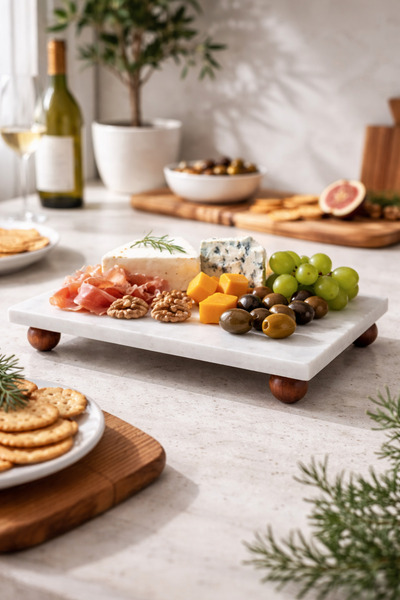 COCEM 12x24 cm Ayaklı Mermer Sunumluk – Doğal Taş Servis Tabağı