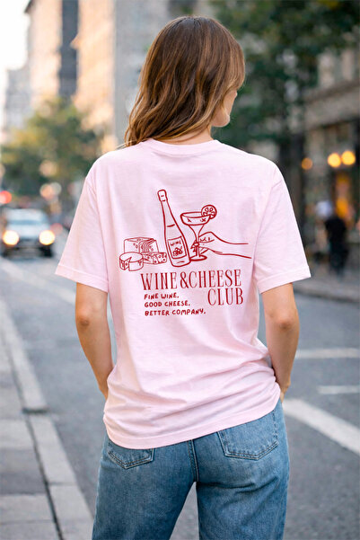 genosha تي شيرت Wine Club Oversize T-shirt Tişört فوتبولكا مطبوع 100% قطن ناع...