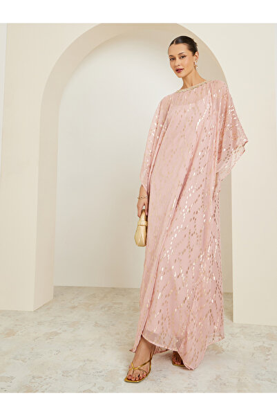 Amirah By Styli Women Light Pink Embellished Sheer Kaftan