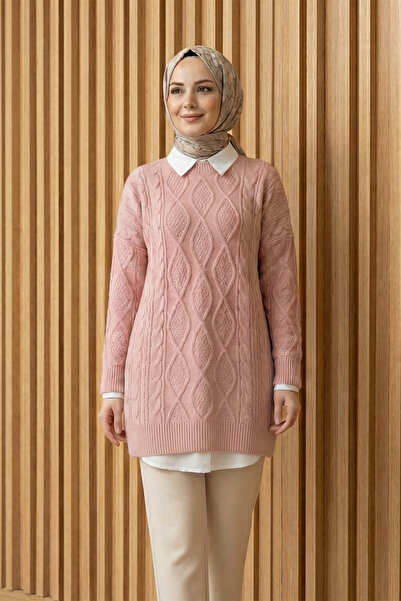 FERHEL Women's Honeycomb Pattern Crew Neck Knitted Patterned Knitwear Sweater...