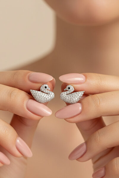 Elika Silver Zirkon Taşlı Kuğu Model Zarif Küpe