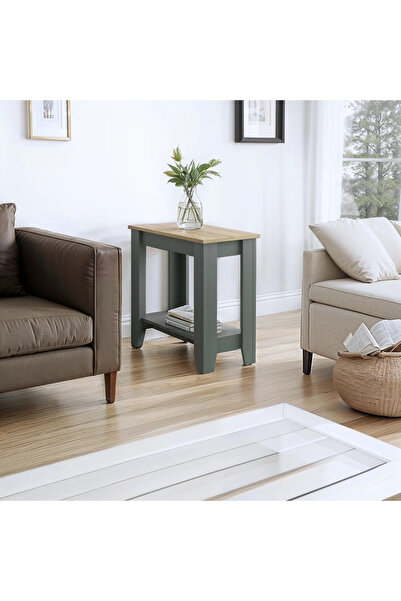 Poyraz Furniture Accessory Saklama Alanlı Yan Sehpa, Mat Siyah/Tozlu Ceviz, S...