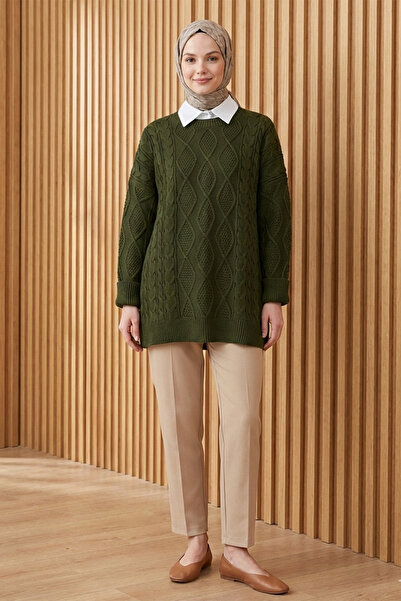 FERHEL Women's Honeycomb Pattern Crew Neck Knitted Patterned Knitwear Sweater...