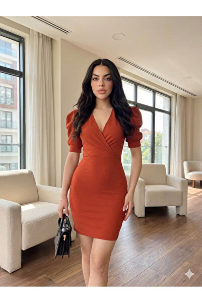 Cuyka Women's Double Breasted Collar Short Sleeve Crepe Mini Dress