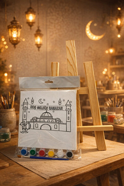Edu&Hobby Ramazan Boyama Seti Kanvas Tuval 20x20 + El Yapımı Ahşap Şövale | 1...