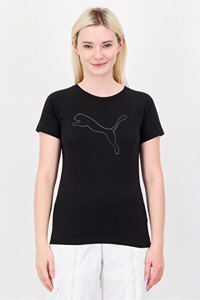 Puma بلوزة نسائية رياضية بأكمام قصيرة للخارج، باللون الأسود