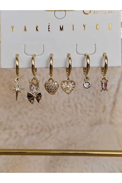 Tuel Women's Stainless Steel Premium Gold Detailed Multiple Earrings