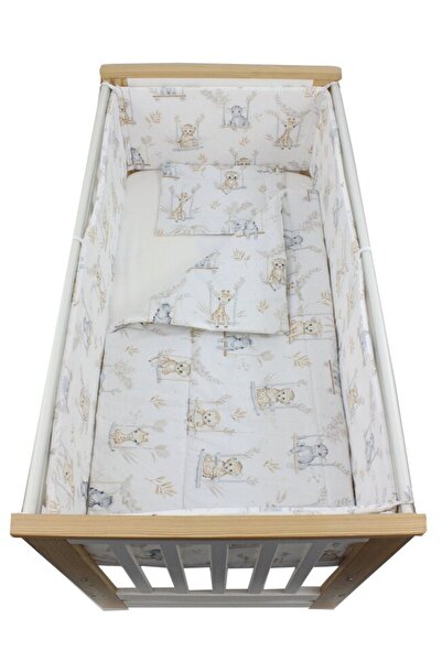 PRICHINDEL Crib Bedding Set, 5 Pieces, Cotton, Animals on Swing, Cream, 140x7...