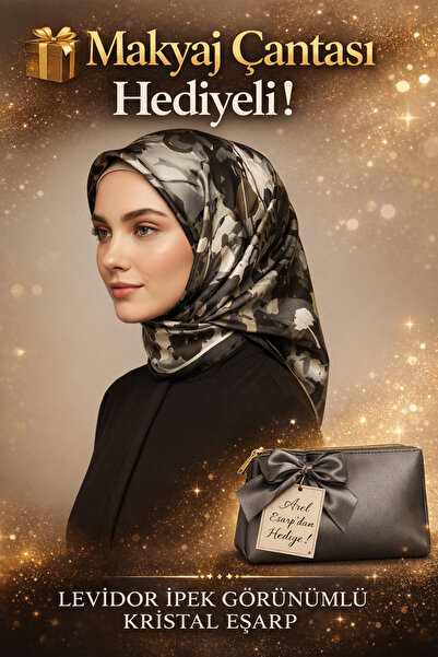 Levidor 90X90 Silk-Look Black-Grey Crystal Scarf – Non-Slip Twill Stylish Design