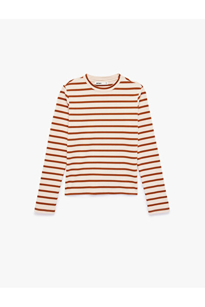 Koton Βαμβακερό μακρυμάνικο μπλουζάκι με ρίγες και λαιμόκοψη ποδηλάτου