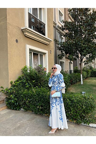 NERA GİYİM Women's Ethnic Pattern Button Detailed Design Crepe Dress