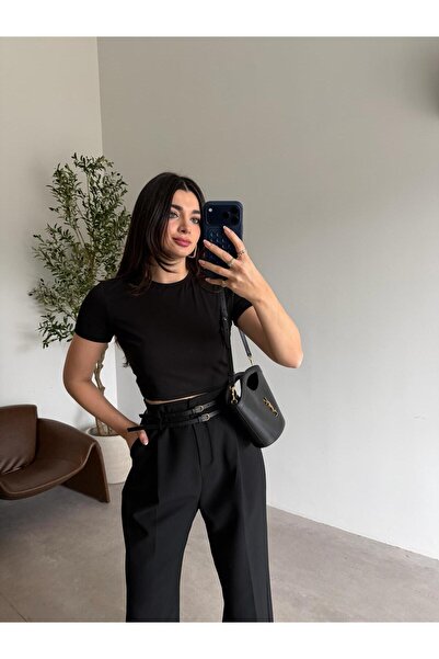 Bade Butik Μαύρο Βασικό Κροπ Τι-σερτ