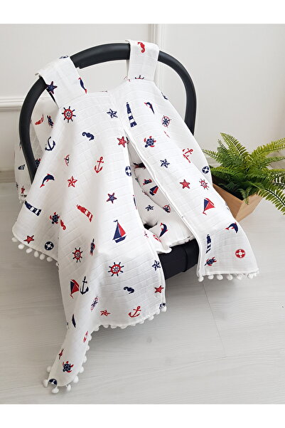 artıbebe Puset Örtüsü ve Minderi Müslin Fermuarlı Denizci %100 Pamuk 75x100 cm