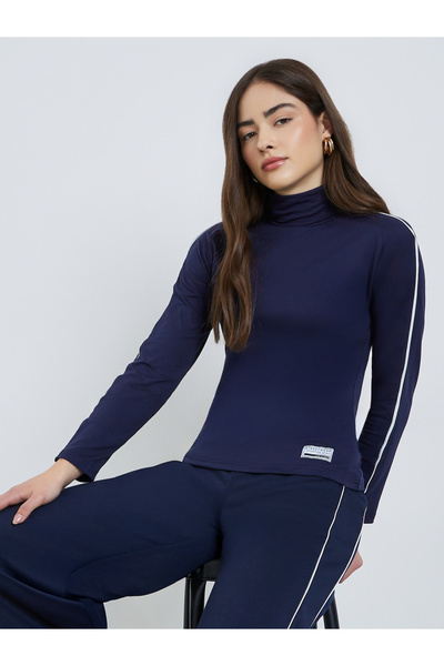 Styli Navy Long Sleeve Turtle Neck Top