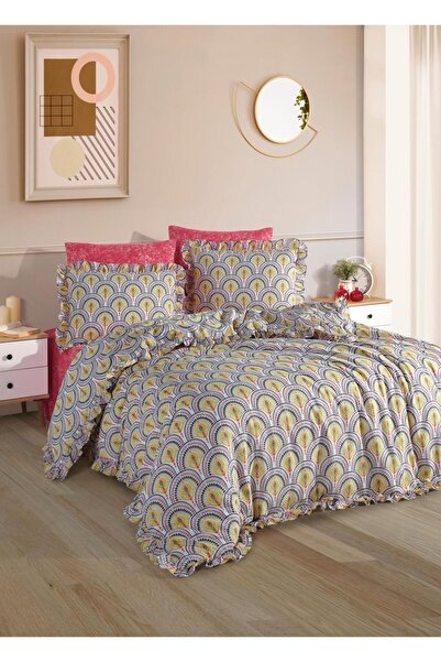 Uçkan home Cotton Ruffled Double Duvet Cover Set--Retro Fan Pattern