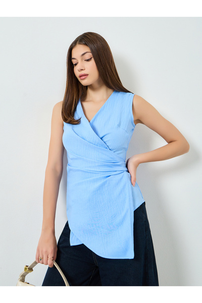 Styli Blue Sleeveless Wrap Top